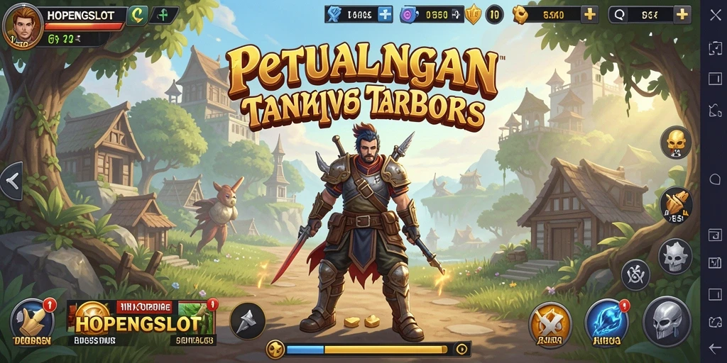 Tangkapan layar dari gameplay HOPENGSLOT yang menampilkan petualangan di dunia terbuka.