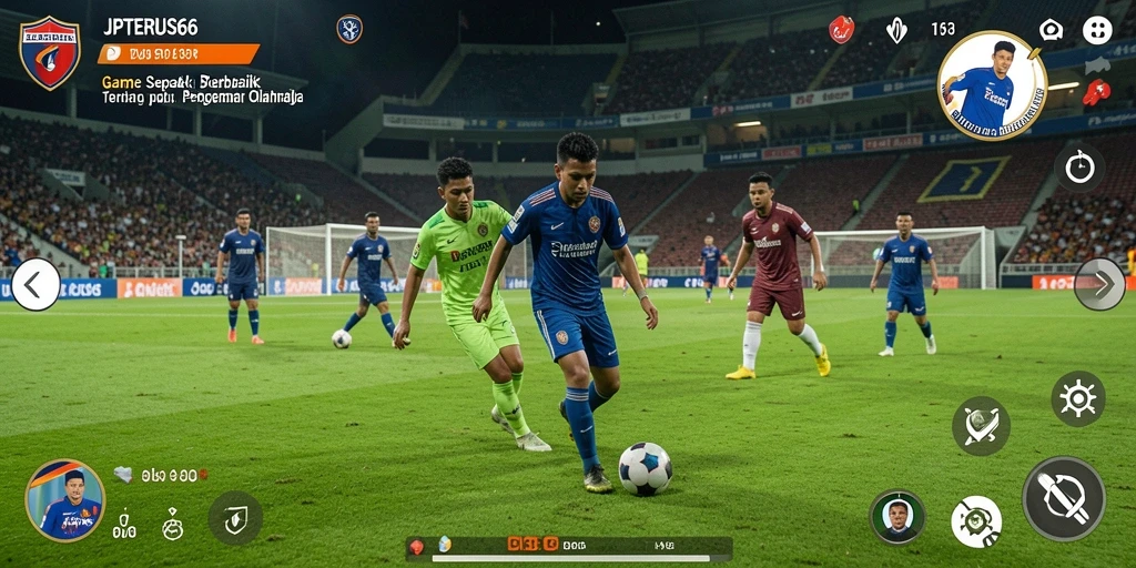Tangkapan layar utama dari gameplay <strong>JPTERUS66</strong> yang menampilkan pertandingan sepak bola.