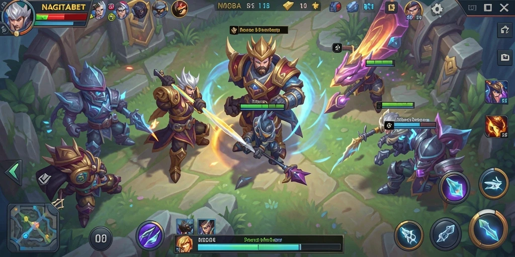 Gameplay seru NAGITABET dengan aksi pertarungan MOBA yang intens.
